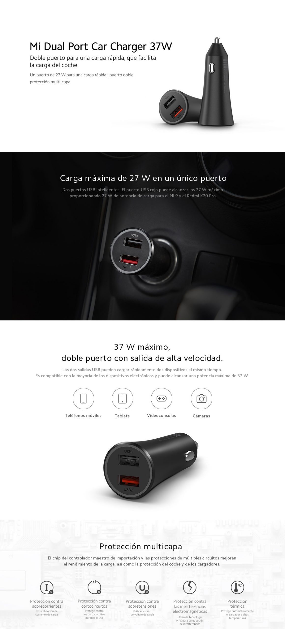 Official Xiaomi Black 37W USB-A Dual Port Car Charger